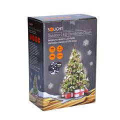 Solight LED vonkajšia vianočná reťaz, 200 LED, 10m, prívod 5m, 8 funkcií, IP44, studená biela