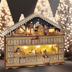 Solight LED adventný kalendár - horská chata,  10x LED, 50x40cm, 2x AA