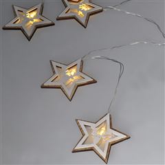 Solight LED vianočná reťaz hviezdy, 10x LED, drevo, 1,5m, 2x AA