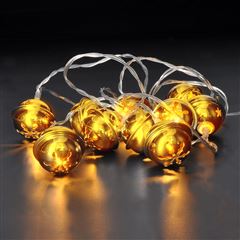 Solight LED vianočná reťaz rolničky, 10x LED, zlatá, 1,5m, 2x AA