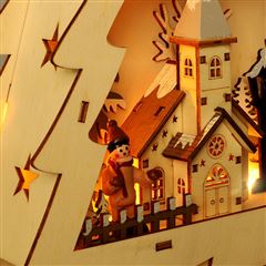 Solight LED drevený vianočný stromek s dekoráciami, 13x LED, prírodné drevo, 53cm, 2x AA