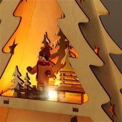 Solight LED drevený vianočný stromek s dekoráciami, 13x LED, prírodné drevo, 53cm, 2x AA