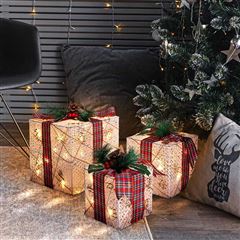 Solight sada 3 LED vianočných darčekov, 48x LED, IP44