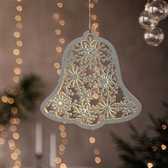 Solight LED drevený vianočný zvonček, 9x LED, biela, 30cm, časovač, 2x AA