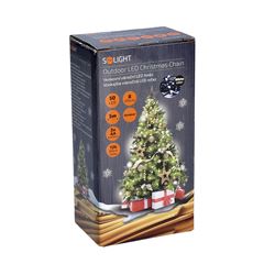 Solight LED vonkajšia vianočná reťaz, 50LED, 5m, 8 funkcií, IP44, 3x AA, studená biela