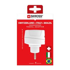 SKROSS cestovný adaptér do Brazílie, Talianska a Švajčiarska, typ J/N/L