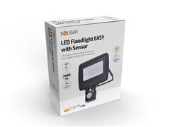Solight LED reflektor Easy so senzorom, 30W, 2400lm, 4000K, IP44, čierny