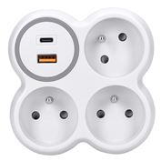 Solight rozbočovač, 3x 16A, USB A+C rychlonabíjačka 20W PD, biely-sivý