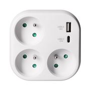 Solight rozbočovač 3x 16A, USB A+C rychlonabíjačka 20W PD, biely
