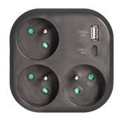 Solight rozbočovač 3x 16A, USB A+C rychlonabíjačka 20W PD, čierny
