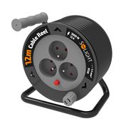 Solight predlžovací prívod na bubne 12m, 3 zásuvky, čierny kábel, 3x 1,5mm2