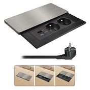 Solight vestavný blok zásuviek s posuvným krytom, 2 zásuvky, USB A+C 65W PD, 2m, strieborný