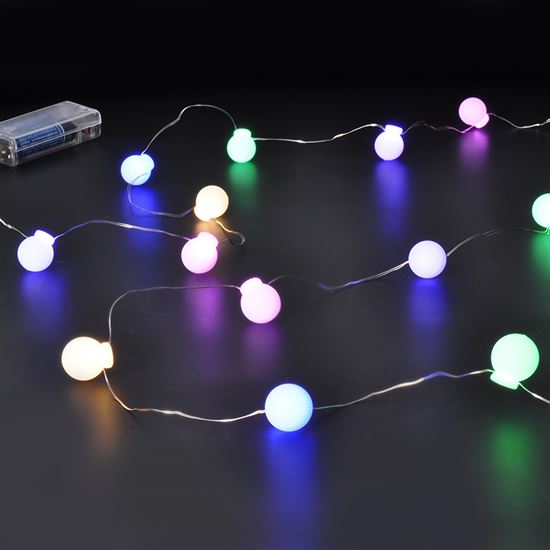 Solight LED vianočná reťaz farebné gule, 40x LED, 4m, 2x AA