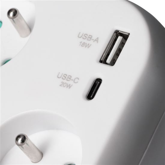 Solight rozbočovač 3x 16A, USB A+C rychlonabíjačka 20W PD, biely