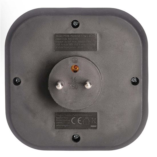 Solight rozbočovač 3x 16A, USB A+C rychlonabíjačka 20W PD, čierny