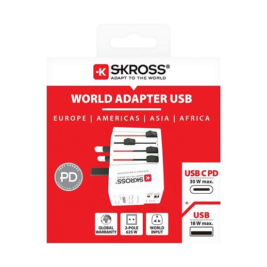 SKROSS Cestovný adaptér MUV USB AC30PD, univerzálny, neuzemnený, USB A+C 30W