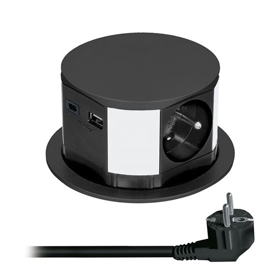 Solight výsuvný blok zásuviek, 3 x 16 A + USB A+C 20W PD, kabel 2m, čierny