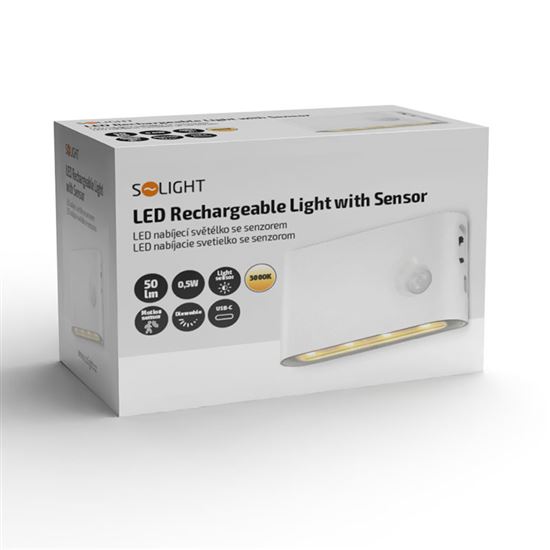 Solight nabíjacie nočné LED svetielko s pohybovým a svetelným sensorom, 0,5W, 3000K, Li-Ion