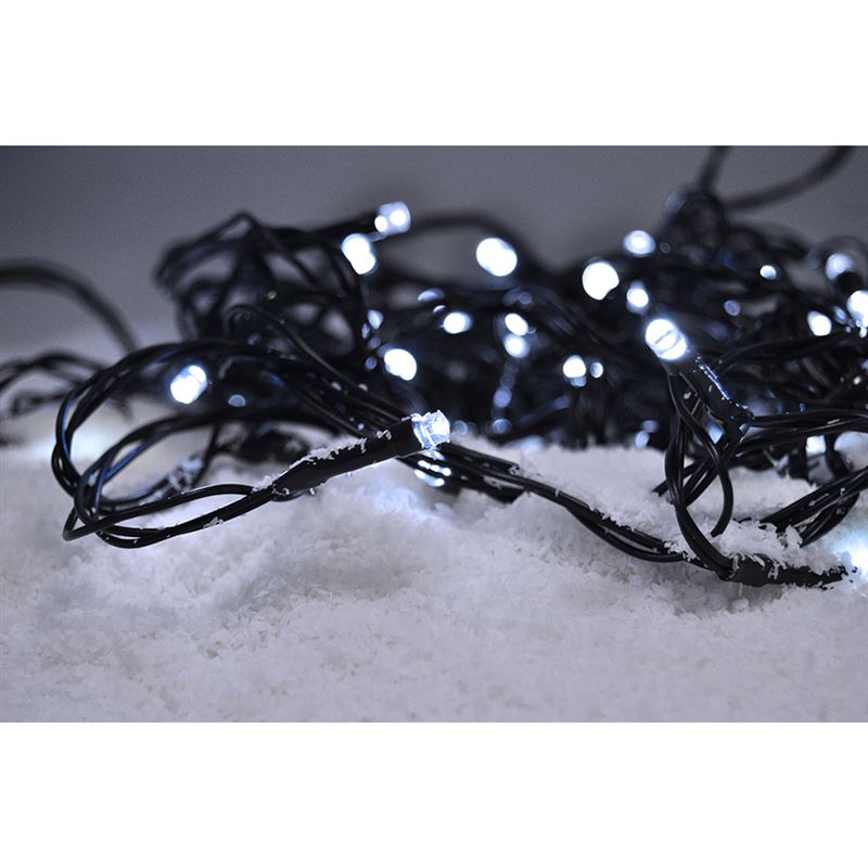 Solight LED vonkajšia vánočná reťaz, 100 LED, 10m, prívod 3m, 8 funkcií, časovač, IP44, studená biela