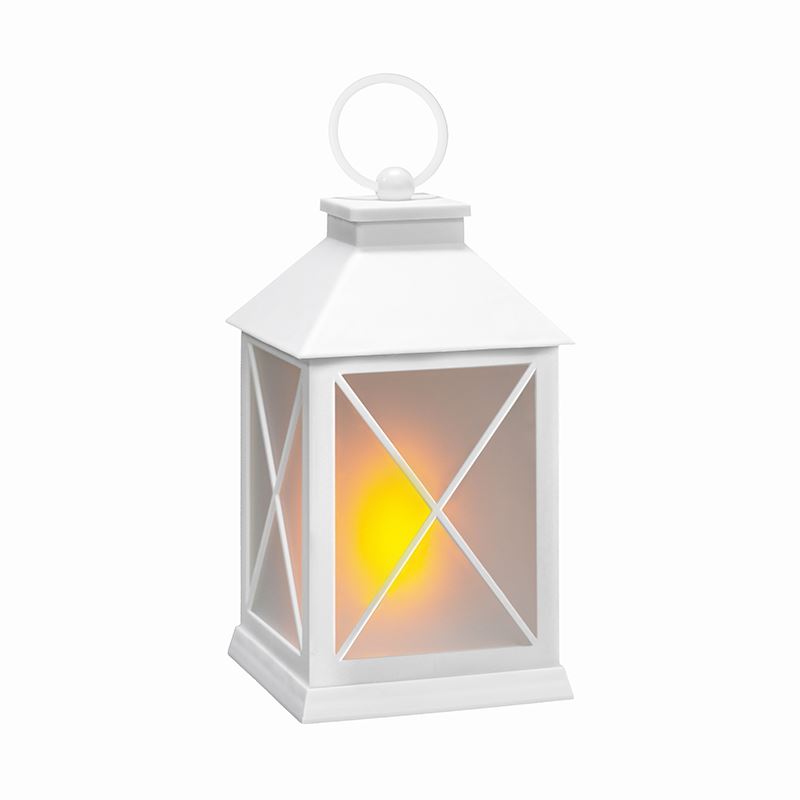 Solight LED vianočný lampáš biely, 20cm, časovač, 2x AA