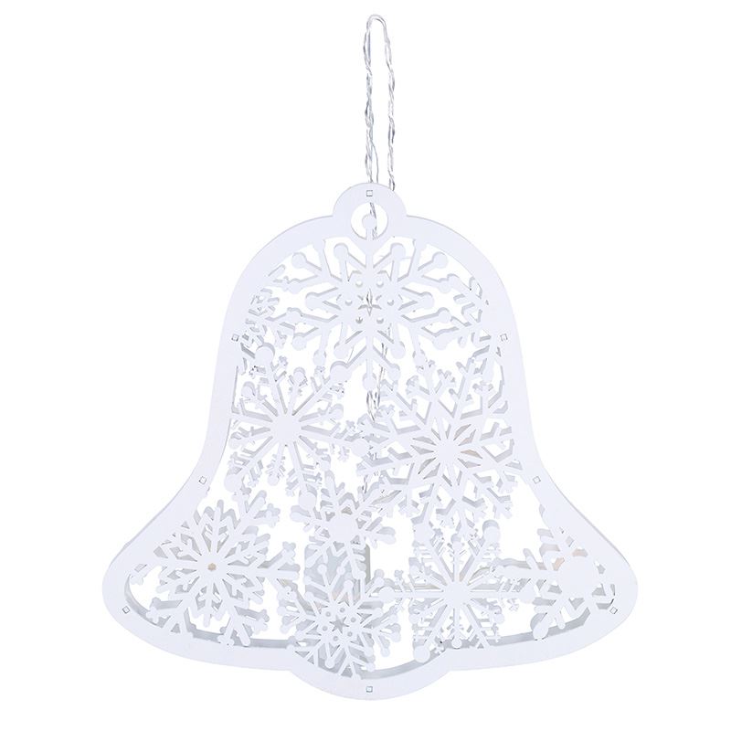 Solight LED drevený vianočný zvonček, 9x LED, biela, 30cm, časovač, 2x AA