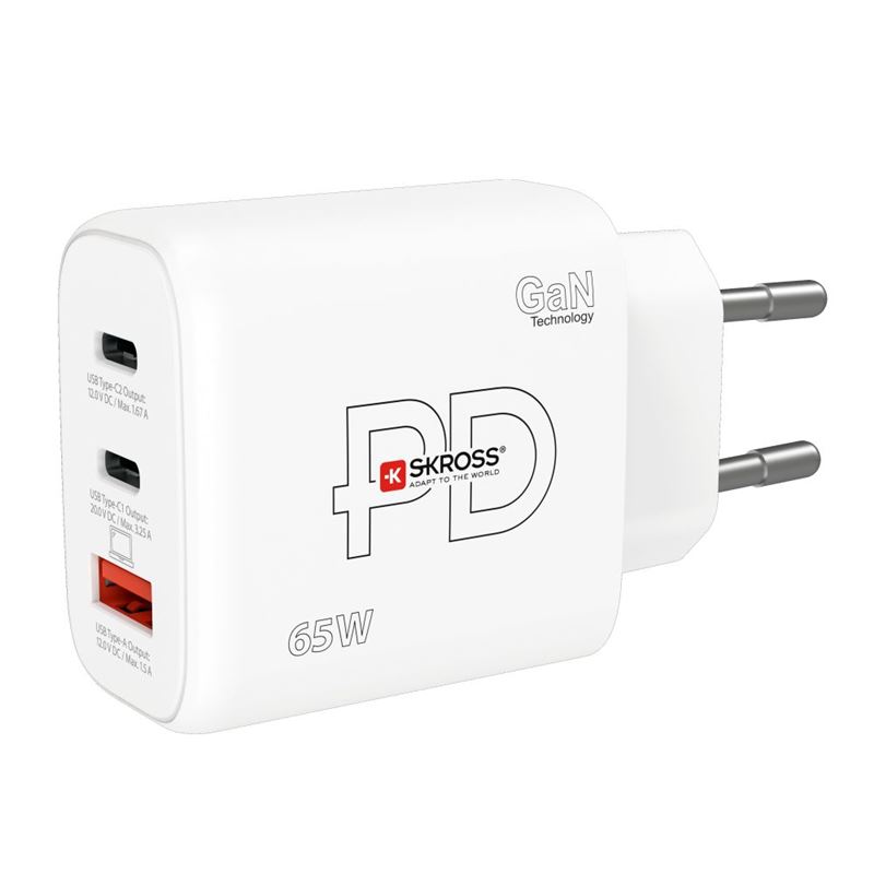 SKROSS USB A+C nabíjací adaptér Power Charger 65W GaN EU, Power Delivery, typ C