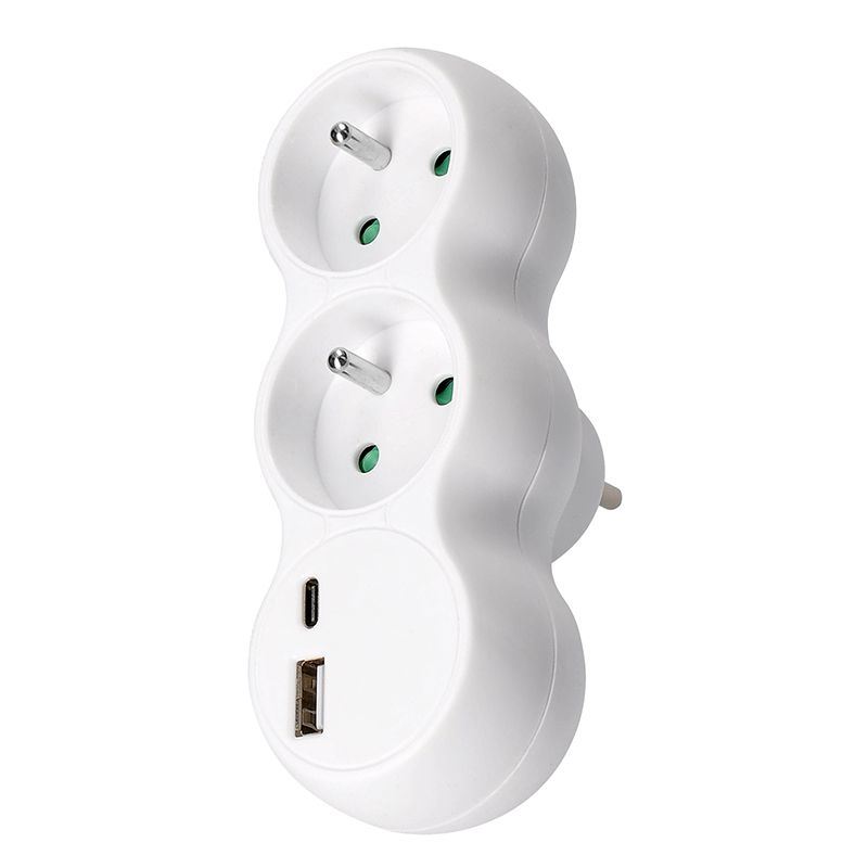 Solight rozbočovač s USB A+C rychlonabíjačkou 20W PD, 2 x 10A, biely