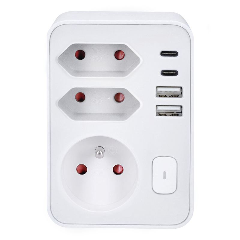 Solight rozbočovač 1x 16A + 2x 2,5A, 2xUSB A+C rychlonabíjačka 20W PD, biely, vypínač