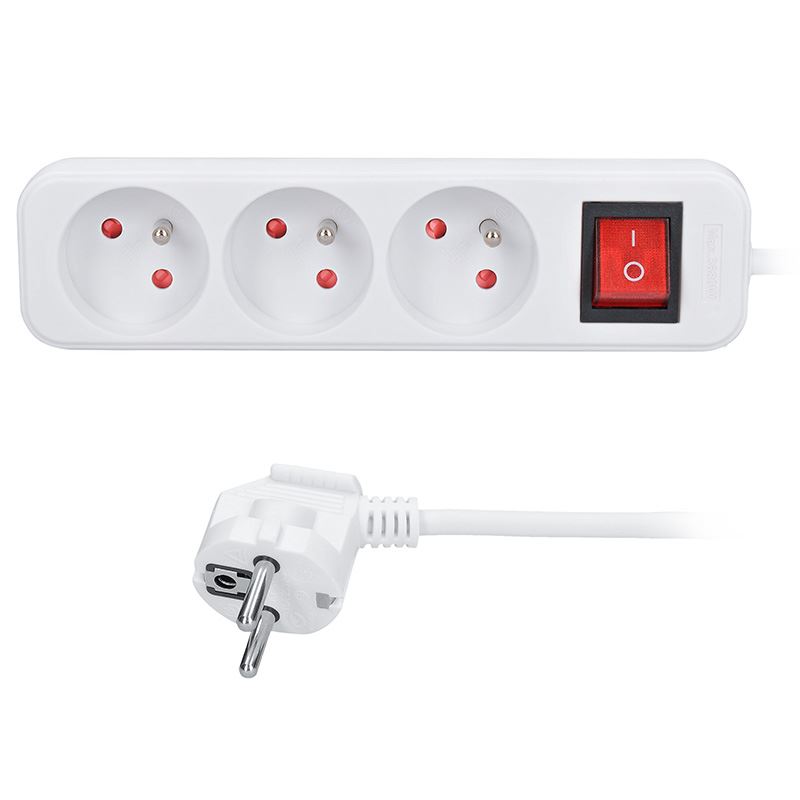 Solight predlžovací prívod 3m, 3 zásuvky, vypínač, 16A/3680W, PVC, biely