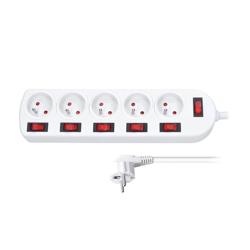 Solight predlžovací prívod, 5 zásuviek, biely, 6x vypínač, 3m