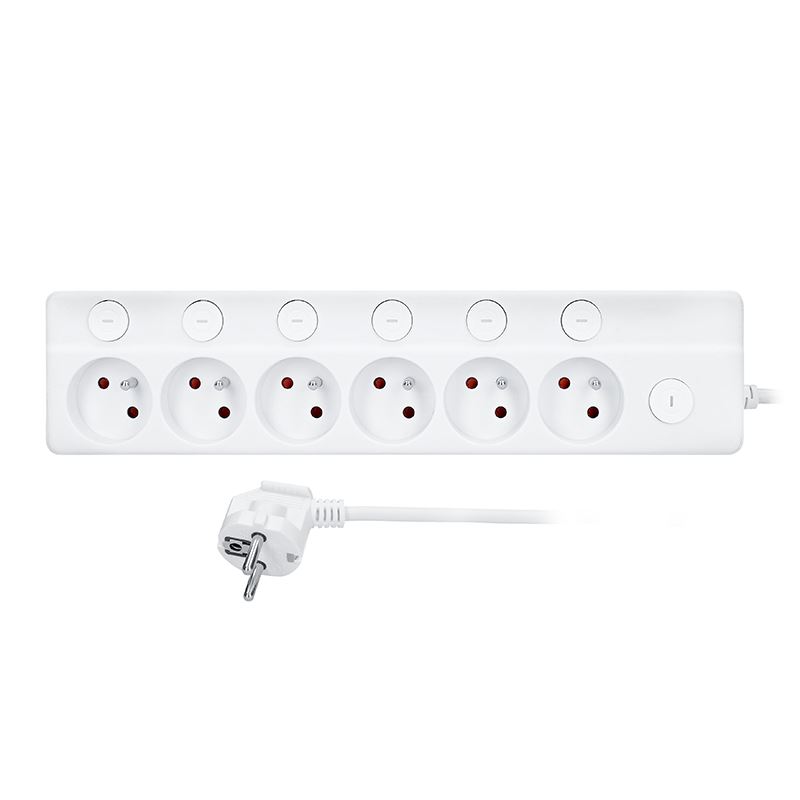Solight predlžovací prívod 6 zásuviek, 3m, 3 x 1mm2, biely, 6+1 vypínač