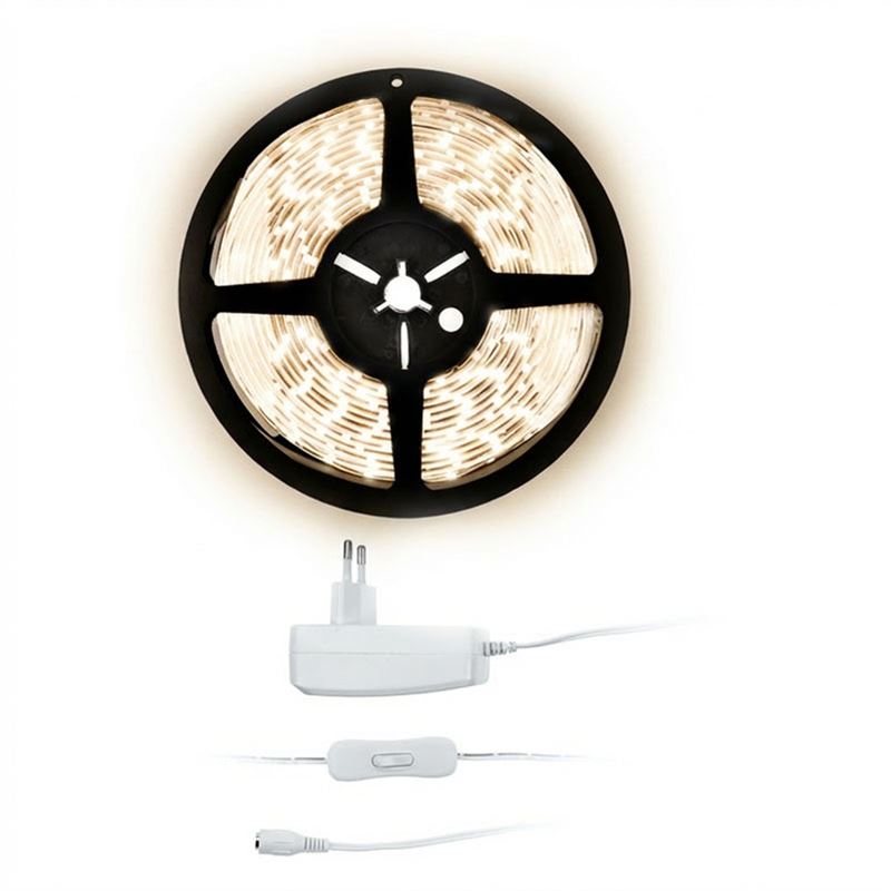 Solight LED svetelný pás s testrom, 5m, sada s 12V adaptérom, 4,8W/m, IP20, neutrálna biela