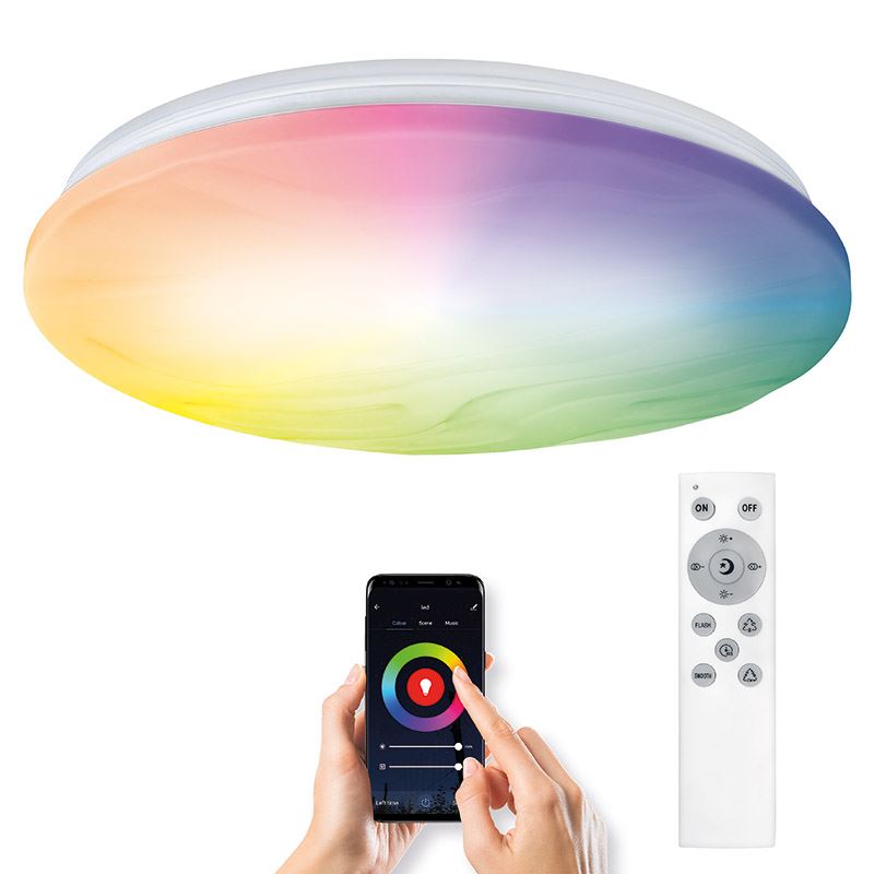 Solight LED smart stropné svetlo Wave, 30W, 2300lm, wifi, RGB + CCT, diaľkové ovládanie